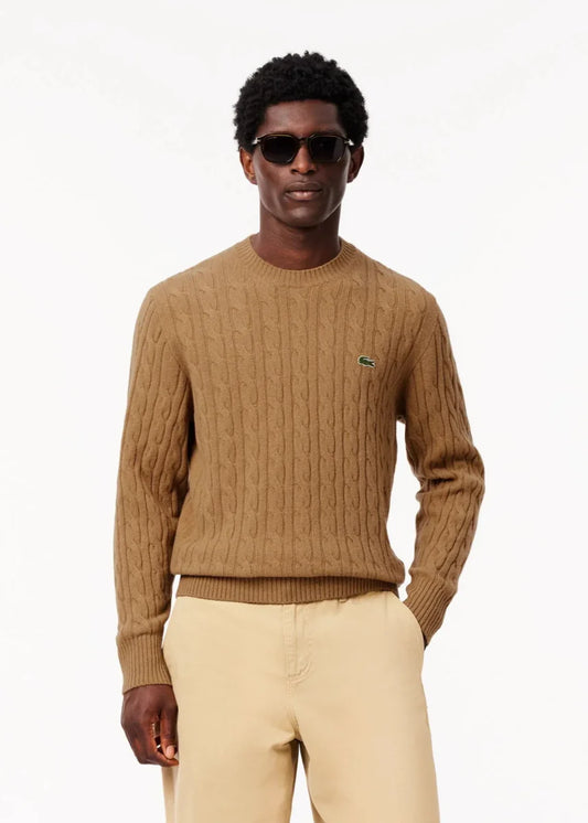Pull torsadé Lacoste beige en laine - French Destock