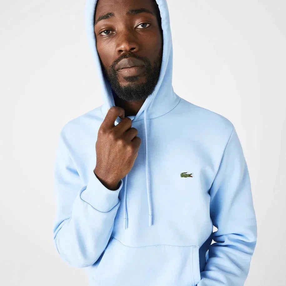Sweat à capuche Lacoste bleu en coton bio - French Destock