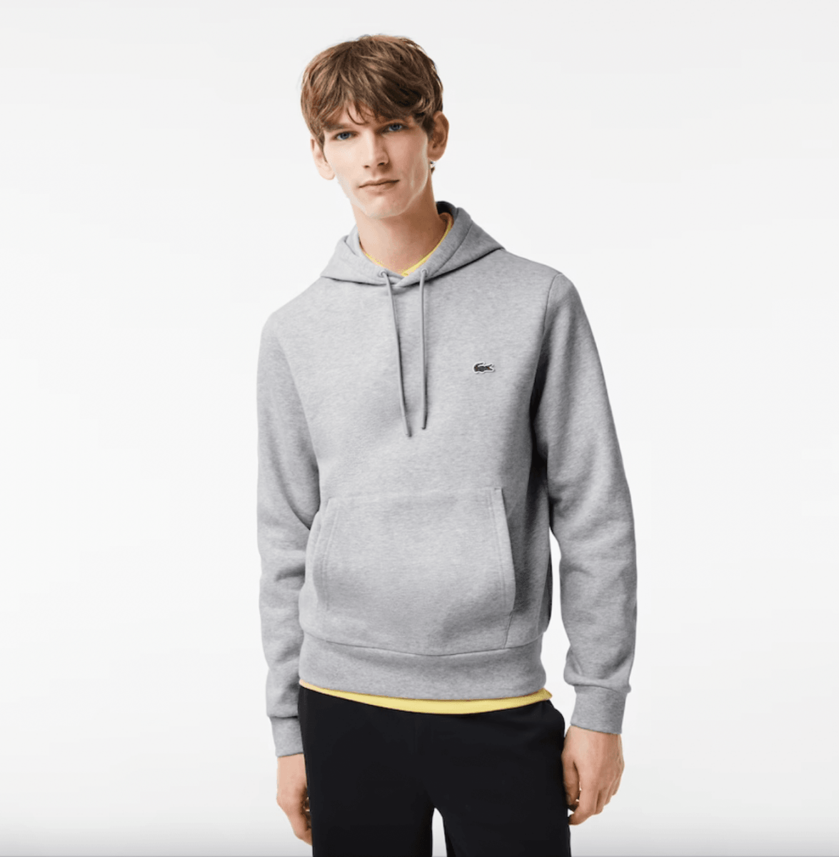 Sweat à capuche Lacoste gris en coton bio - French Destock