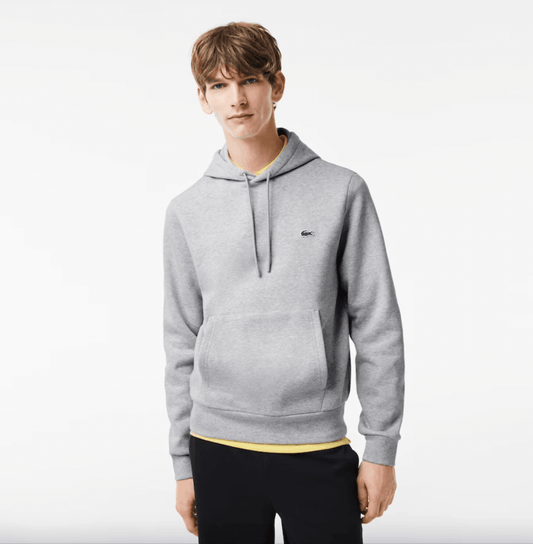 Sweat à capuche Lacoste gris en coton bio - French Destock