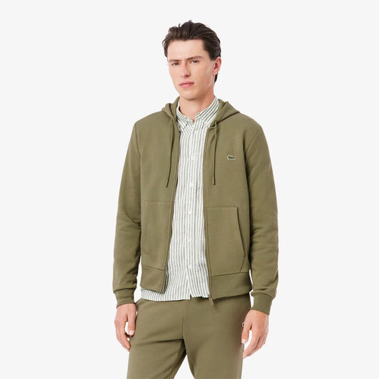 Sweat zippé à capuche Lacoste kaki - French Destock