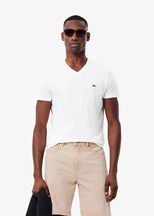 T-shirt col V Lacoste blanc - French Destock