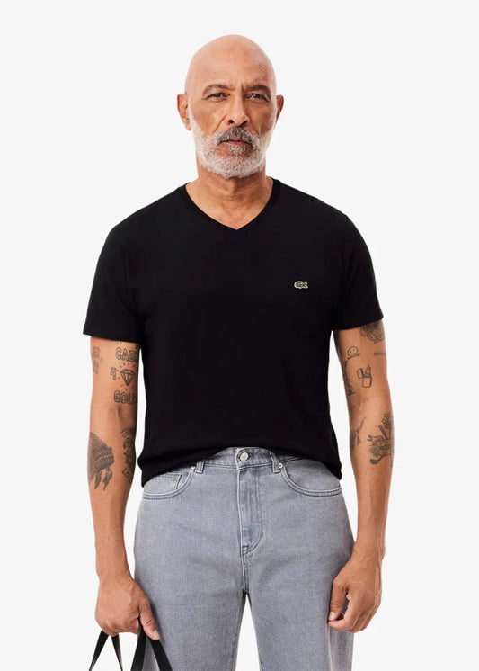 T-shirt col V Lacoste noir - French Destock