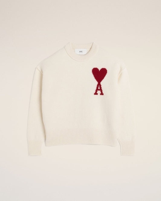 WHITE WOOL AMI SWEATER - French Destock