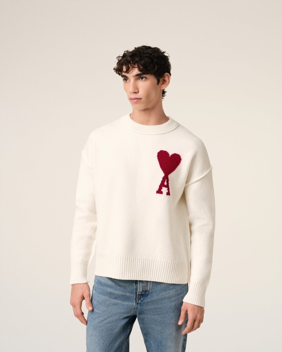 WHITE WOOL AMI SWEATER - French Destock