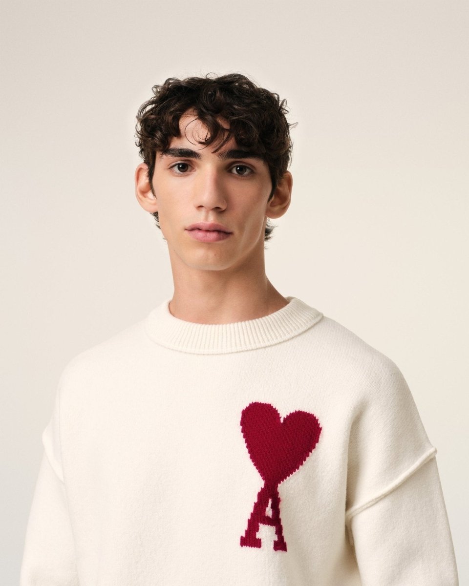 WHITE WOOL AMI SWEATER - French Destock